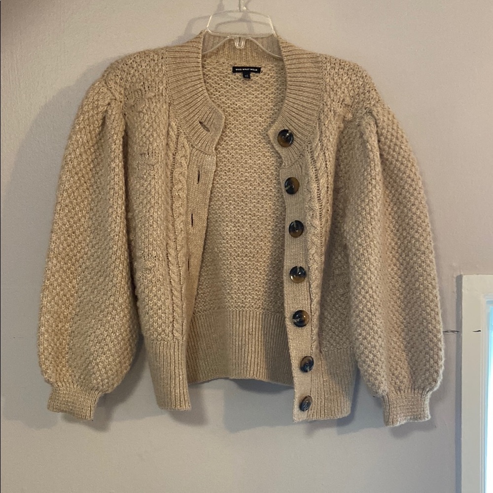 Women's Beige Knit Cardigan Sweater